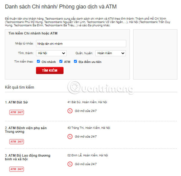 Hướng dẫn cách tìm ATM Techcombank gần bạn