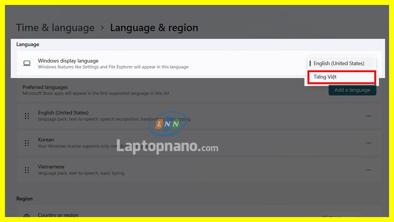 Cách cài đặt ngôn ngữ tiếng việt cho máy tính laptop win 11