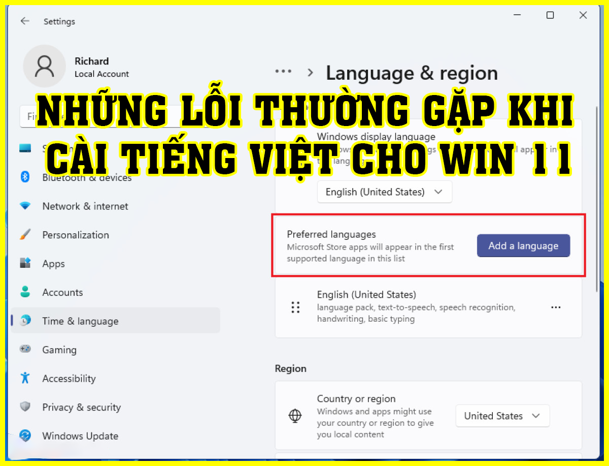 Cách cài đặt ngôn ngữ tiếng việt cho máy tính laptop win 11