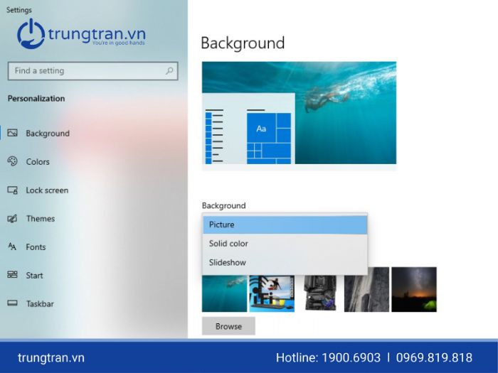 Cách cài hình nền máy tính Win 10 đơn giản