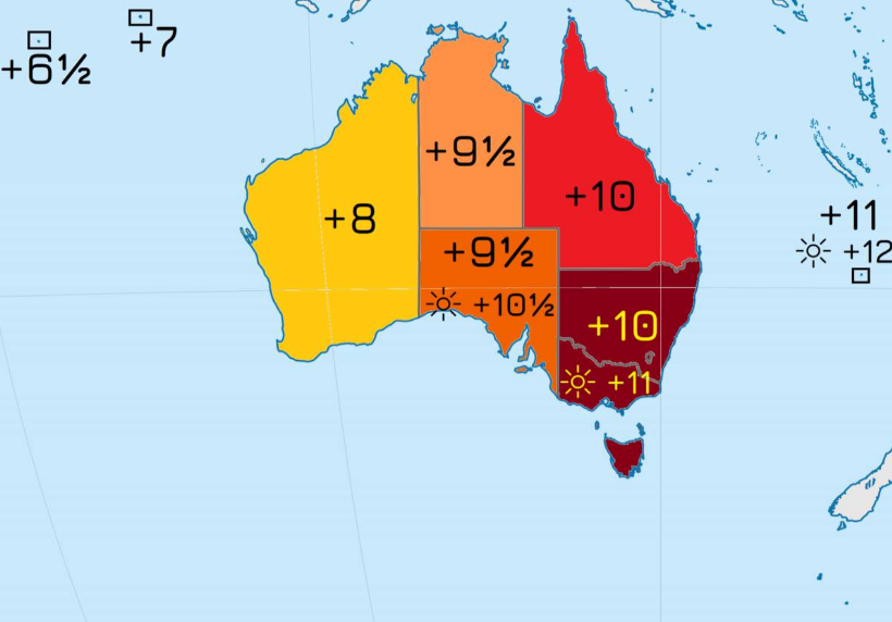 Các chênh lệch múi giờ tại Úc như thế nào ?