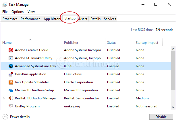 Tắt các chương trình khởi động cùng hệ thống trên Windows 10