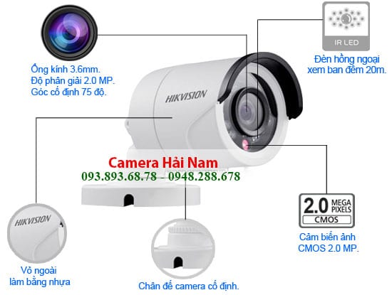 Camera Hikvision DS-2CE16D0T-IRP 2mp Full HD 1080P, hồng ngoại 20m