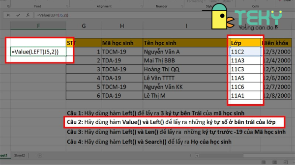 Hàm left trong excel đơn giản với các ví dụ chi tiết