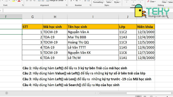 Hàm left trong excel đơn giản với các ví dụ chi tiết