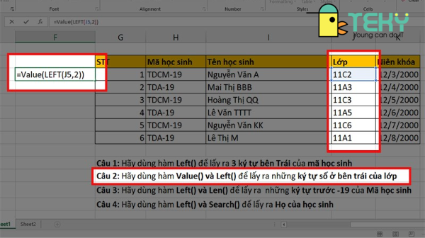 Hàm left trong excel đơn giản với các ví dụ chi tiết