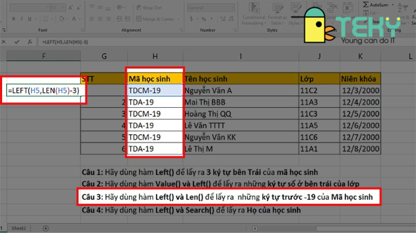 Hàm left trong excel đơn giản với các ví dụ chi tiết