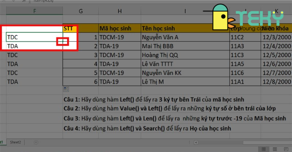 Hàm left trong excel đơn giản với các ví dụ chi tiết