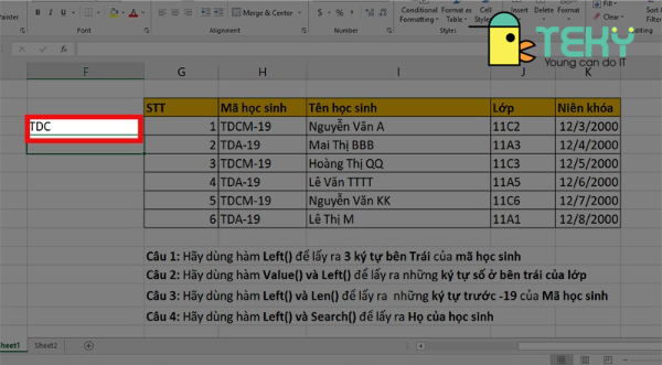 Hàm left trong excel đơn giản với các ví dụ chi tiết