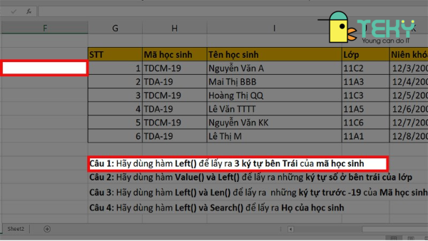 Hàm left trong excel đơn giản với các ví dụ chi tiết