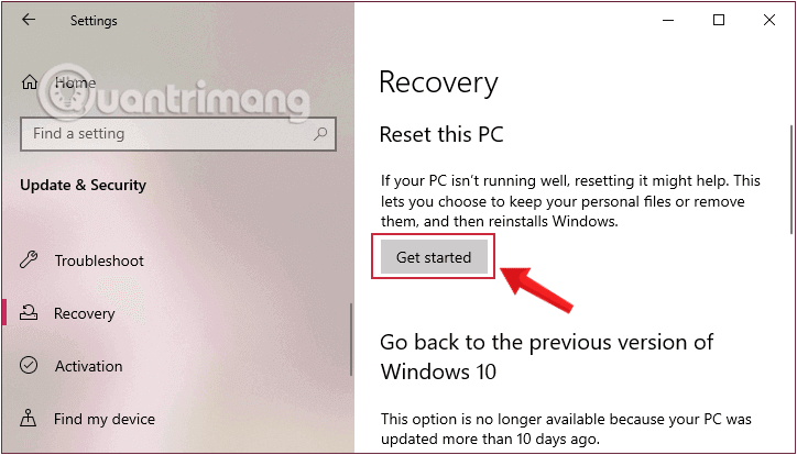 Reset Windows 10 về trạng thái ban đầu