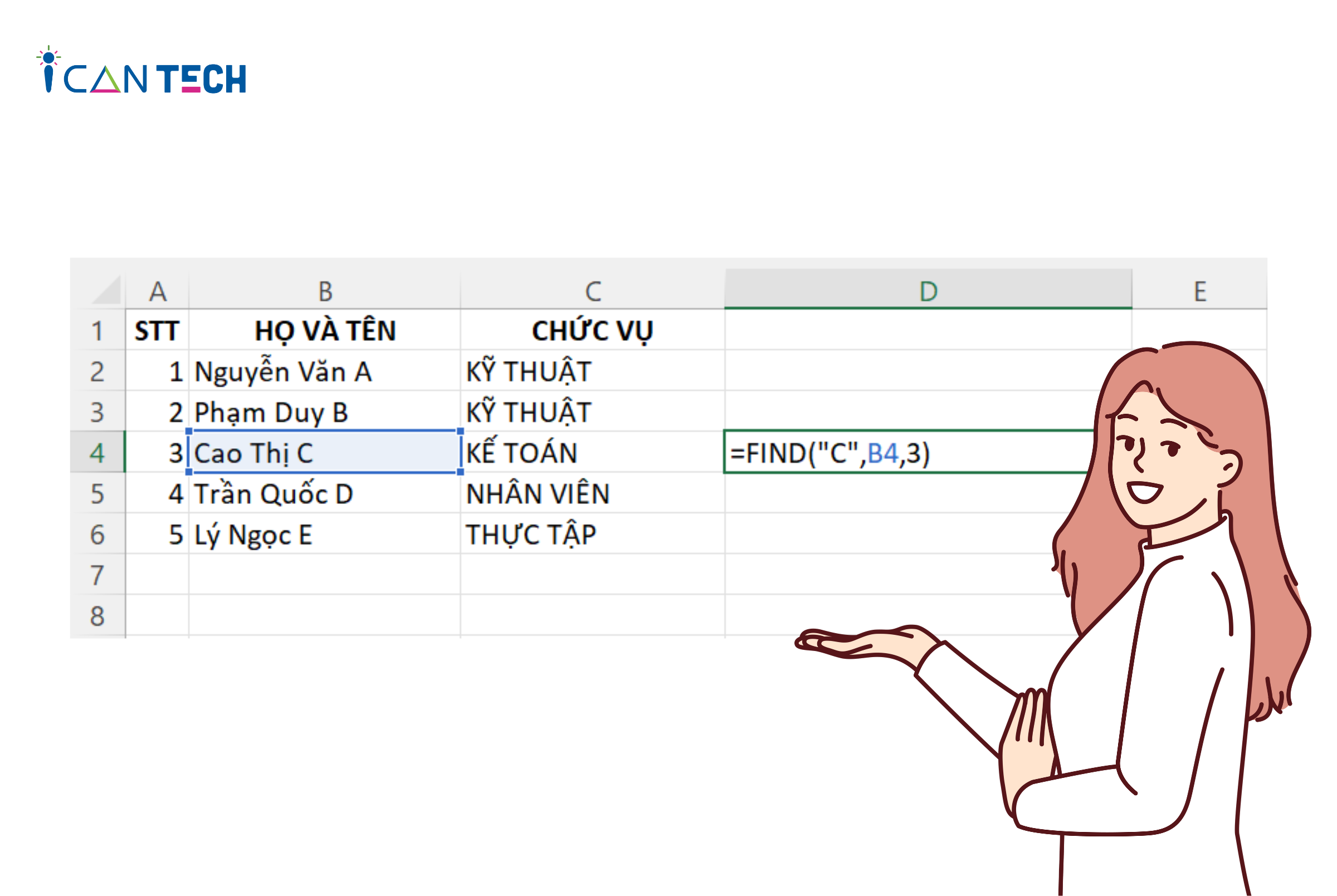 Hướng dẫn sử dụng hàm tìm ký tự trong Excel