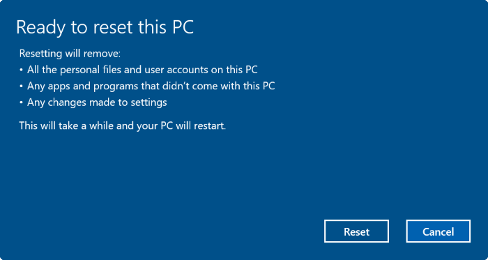 Reset Windows 10 về trạng thái ban đầu