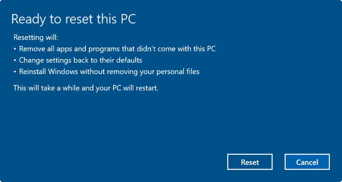 Reset Windows 10 về trạng thái ban đầu