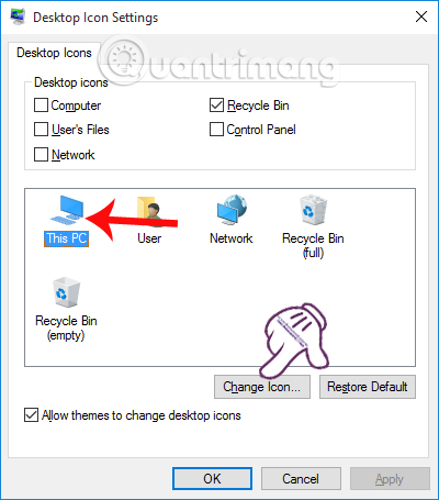 Cách thay đổi biểu tượng mặc định trên Windows 10