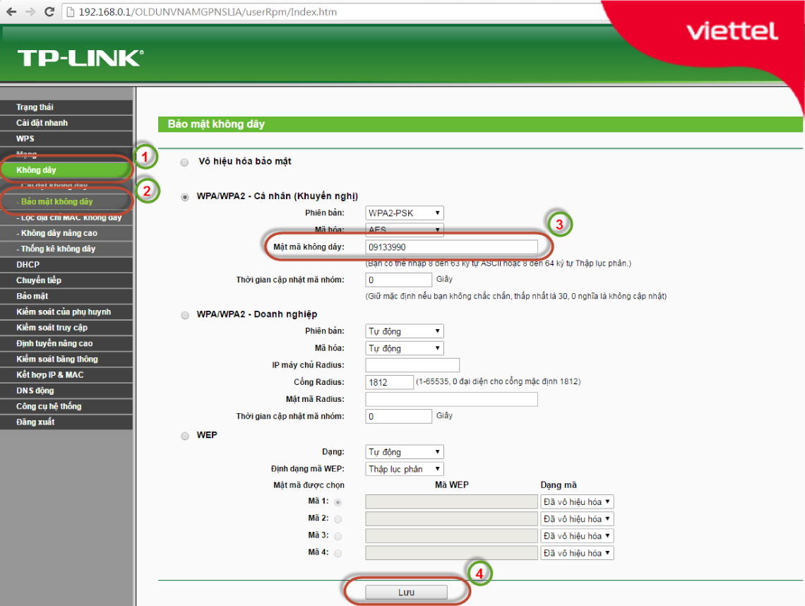 Hướng dẫn đổi mật khẩu Wifi Viettel trên TP Link, Totolink, ZTE, Alcatel Lucent