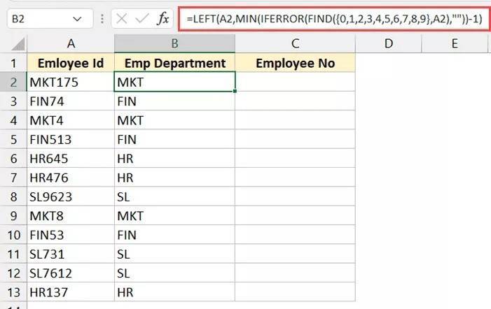 Cách tách biệt văn bản và số trong Excel