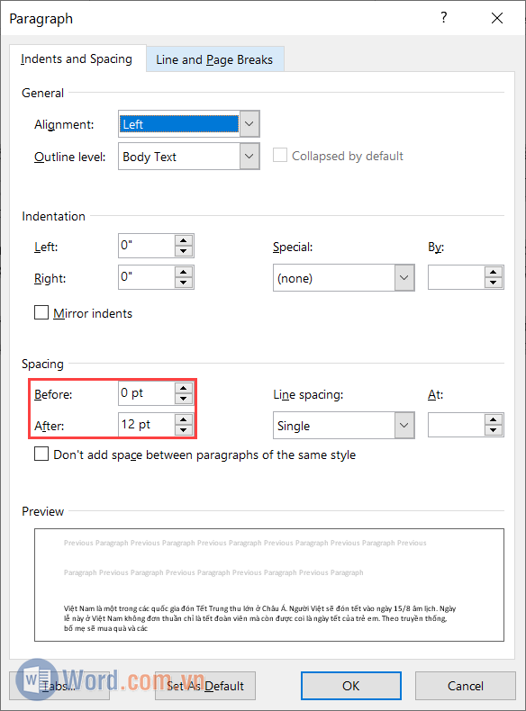 Cách giãn đoạn, chỉnh khoảng cách đoạn trong Word