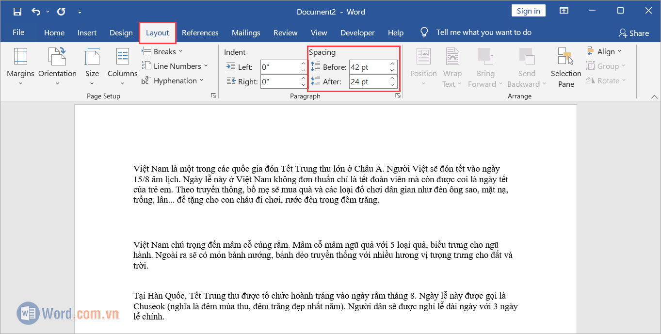 Cách giãn đoạn, chỉnh khoảng cách đoạn trong Word