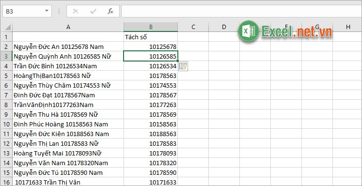 Cách tách số ra khỏi chuỗi kí tự trong Excel