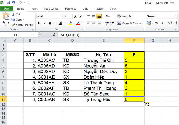 Hàm MID và cách sử dụng hàm MID trong Excel