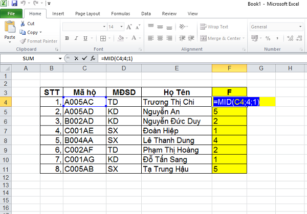 Hàm MID và cách sử dụng hàm MID trong Excel