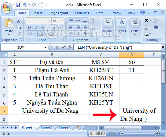 Hàm LEN trong Excel: Hàm lấy độ dài của một chuỗi