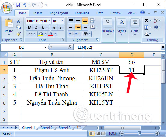 Hàm LEN trong Excel: Hàm lấy độ dài của một chuỗi