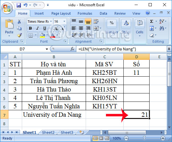 Hàm LEN trong Excel: Hàm lấy độ dài của một chuỗi