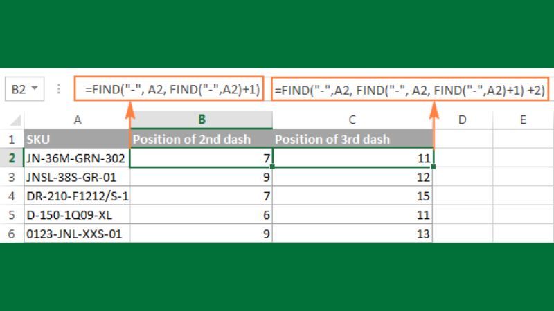 Hàm FIND và SEARCH trong Excel với các ví dụ chi tiết